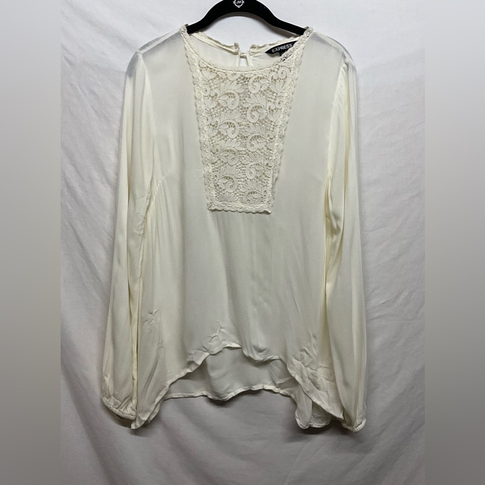 Express Sheer Cream Puff Sleeve Lace Panel Blouse - SZ  Small Elegant & Feminine
